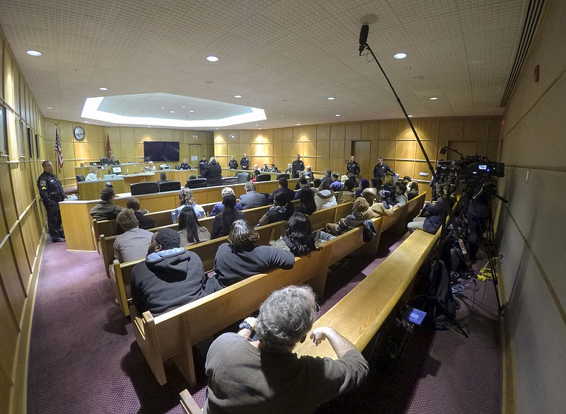 Staff Photo by Dan Henry / The Chattanooga Times Free Press- 12/15/16. Media, family, friends and attorneys fill the courtroom as Johnthony Walker, the driver involved in the November 21, 2016 school bus crash that sent 31 of the 37 students on board to the hospital resulting in six fatalities, appears before Judge Lila Statom in Hamilton County General Sessions Court on December 15, 2016 for charges of vehicular homicide, reckless endangerment and reckless driving. Walkerճ case was bound over to the grand jury after an hour and a half of testimony from two Chattanooga Police Department officers. 