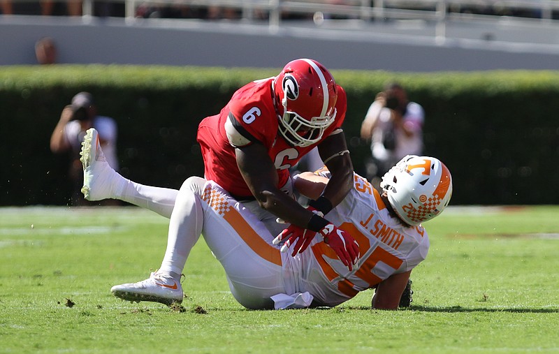 Georgia sophomore inside linebacker Natrez Patrick had 10 tackles against Tennessee in early October but hasn't played since early November, when he injured his shoulder at Kentucky.