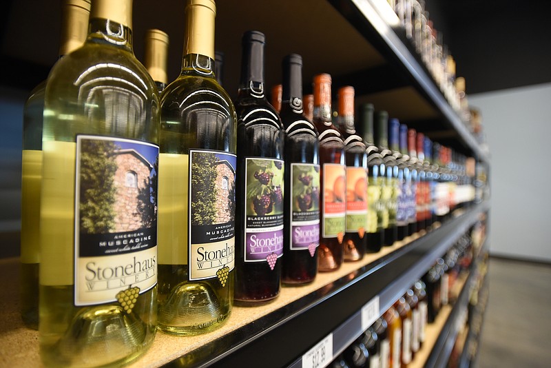 Wines fill the shelves Tuesday, July 12, 2016, at Chattanooga Wine and Spirits.