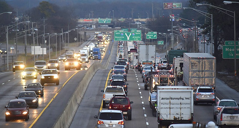 Traffic moves along Interstate 24 on the afternoon of December 21, 2016.
