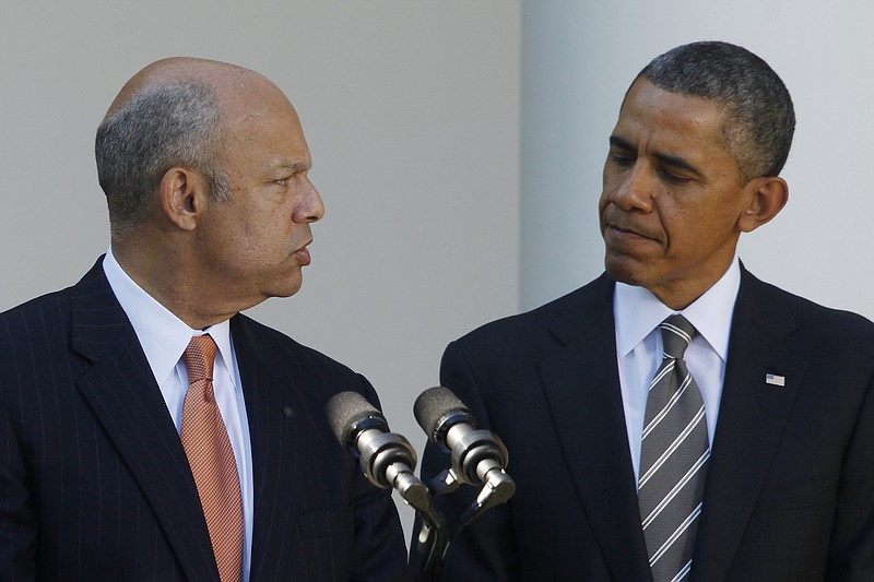Homeland Security Secretary Jeh Johnson, left, has a few words about Russian hacking for President Barack Obama.