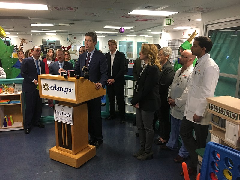 Chattanooga City Mayor Andy Berke announces that the City of Chattanooga will donate $1-million in honor of the families of the Woodmore bus crash victims to build a new Children's Hospital. 