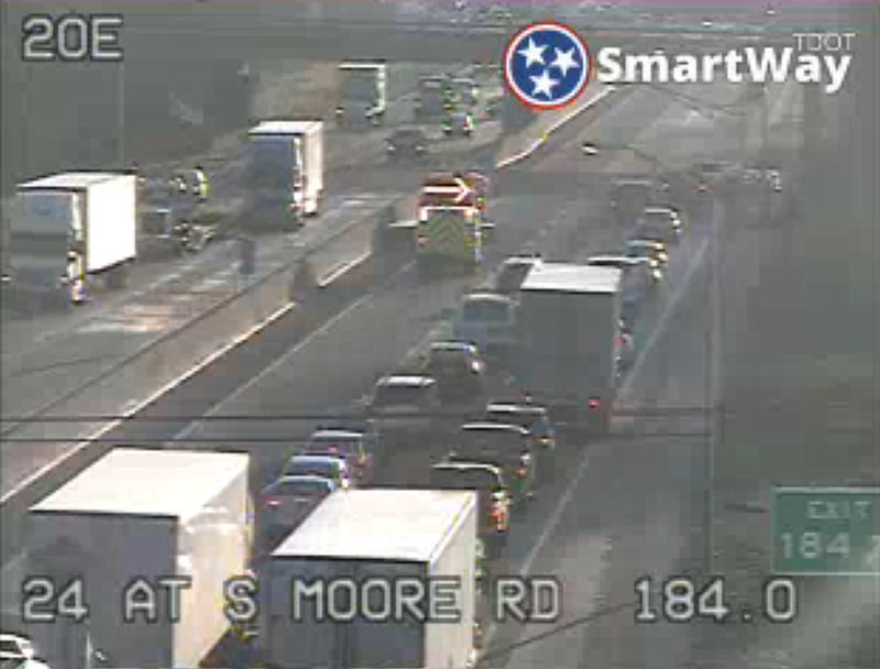 A multi-vehicle crash on Friday blocked some traffic heading east on I-24.