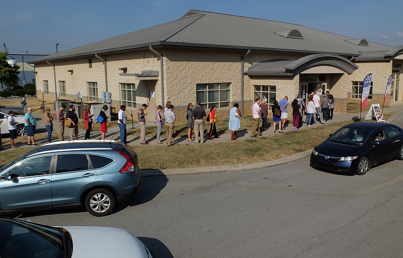 Dozens stand in line to vote early in November at the Hamilton County Election Commission off Amnicola Highway.