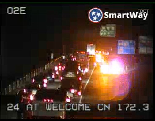 A crash that may involve injuries has partially blocked Interstate 24 eastbound tonight just west of Chattanooga, according to Hamilton County 911 reports. 