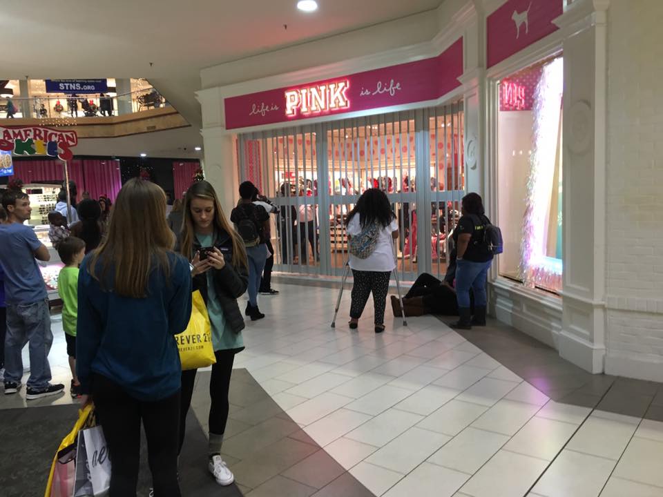 This photo shows a scene from Hamilton Place Mall, shortly after multiple individuals set off fireworks.