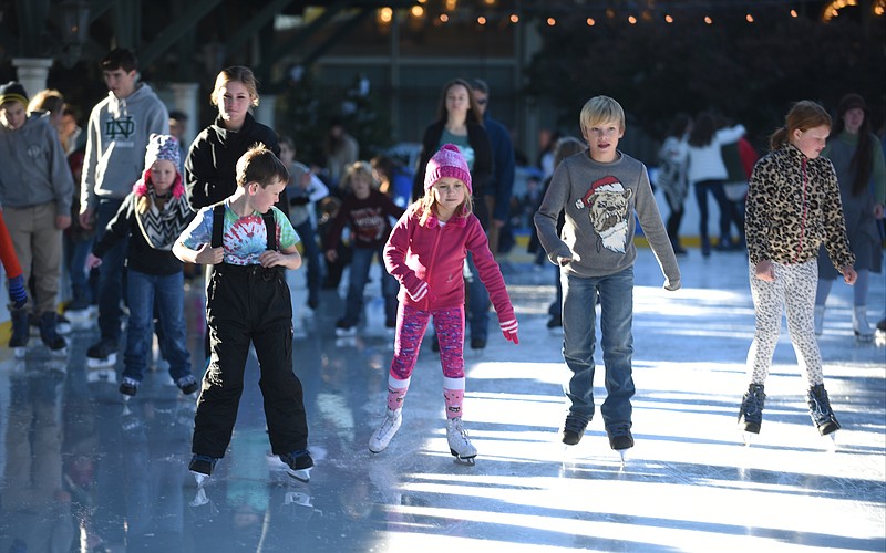 Families can choose an early or late skate, the latter including a sparkling cider toast at midnight, at Ice on the Landing on New Year's Eve.
