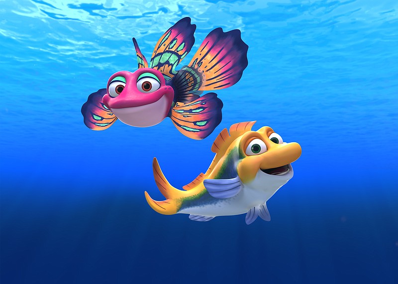 In the new PBS series "Splash and Bubbles," Bubbles, top, is a mandarin dragonet who loves to get dirty in the muck, and Splash is an energetic yellowback fusilier who found a home in Reeftown after traveling the entire ocean.