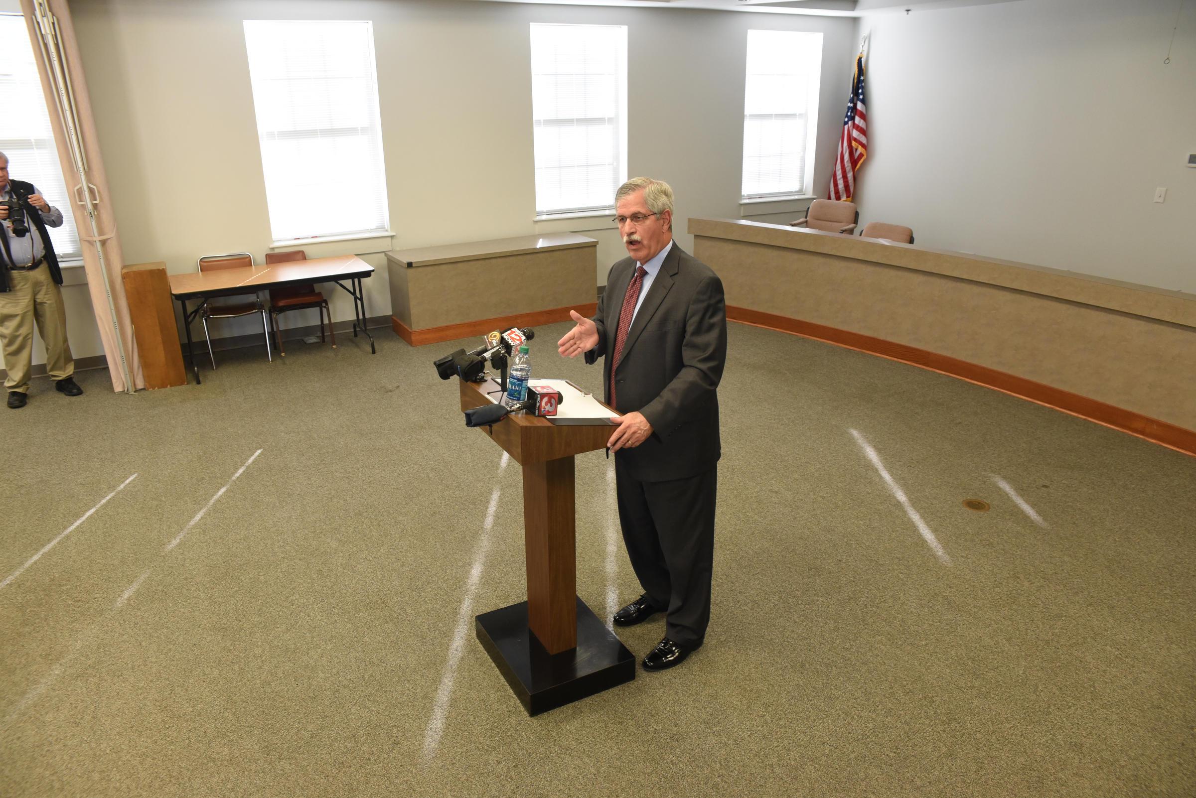 Superintendent of Schools Rick Smith makes a statement to the media Monday after weeks of silence since an Ooltewah High School freshman was reportedly attacked by his teammates at an out of town tournament.
