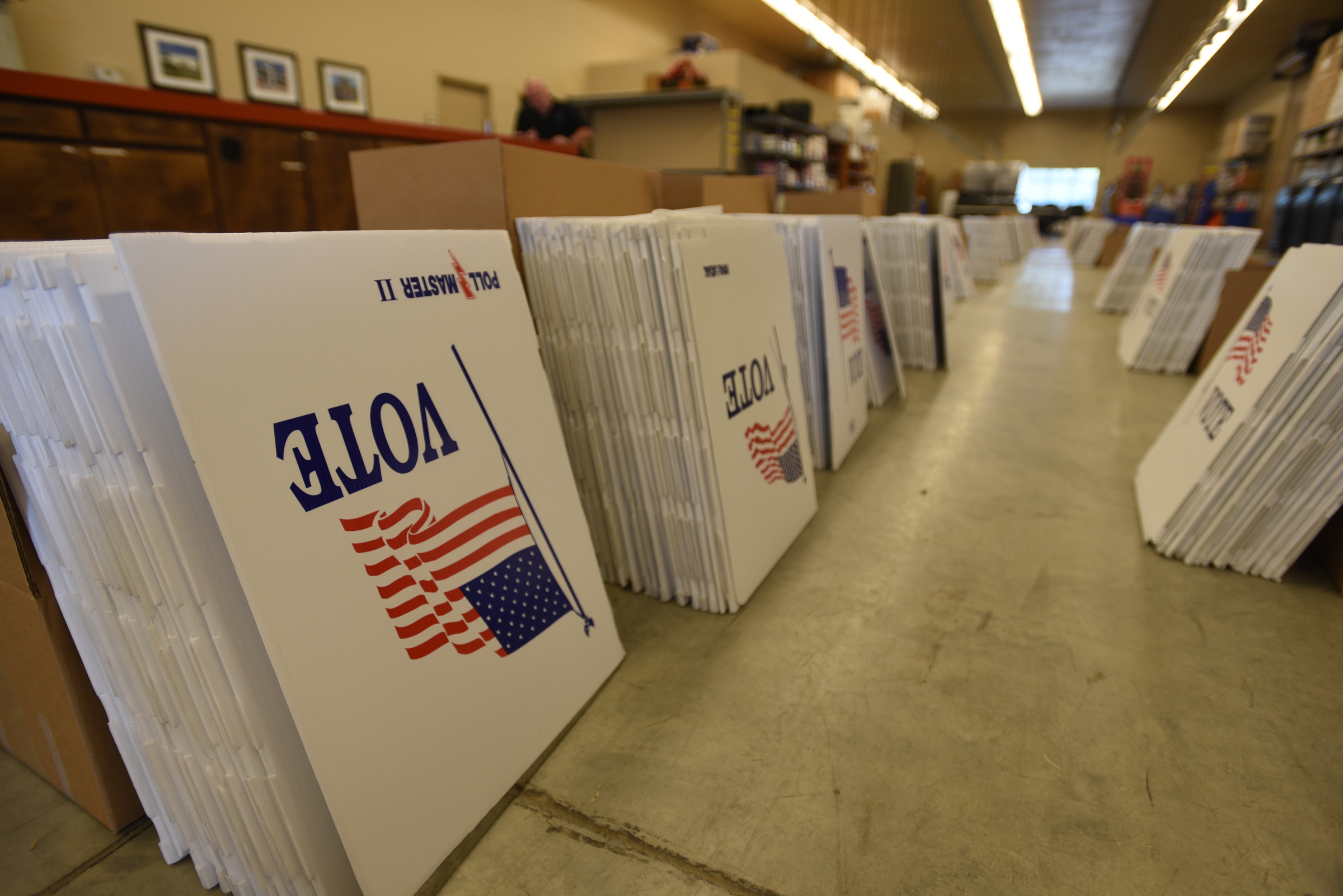 Poll items line the floor Wednesday, August 3, 2016 at the Election Commission on Amnicola Highway.