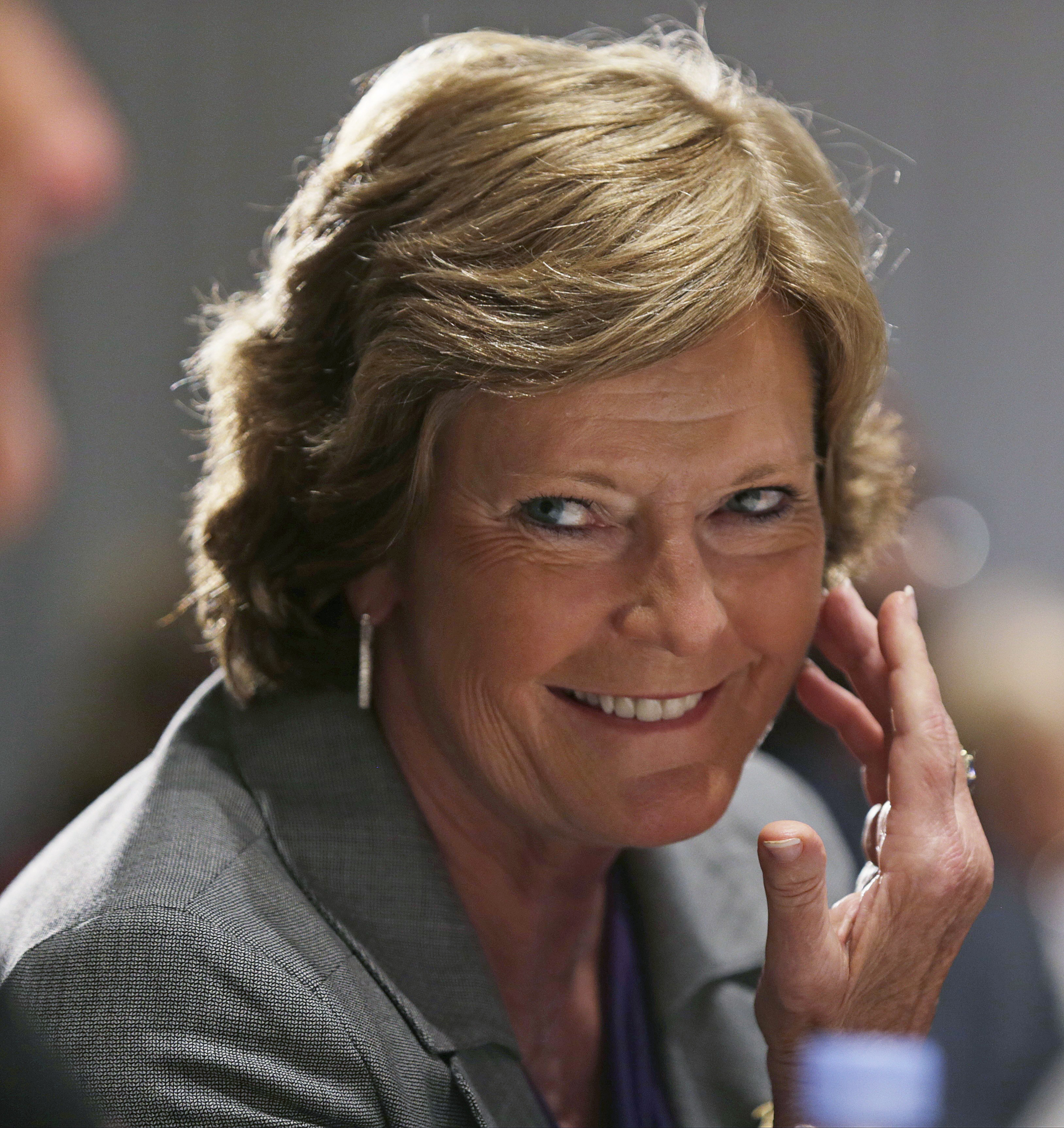 FILE - In this Sept. 4, 2012, file photo, former Tennessee women's basketball coach Pat Summitt listens to comments during the USTA ICON Awards ceremony at the U.S. Open tennis tournament in New York. Summitt vowed to make a difference in the fight against Alzheimer's disease and continues to play a leading role in that battle even after her death. (AP Photo/Charles Krupa, File)