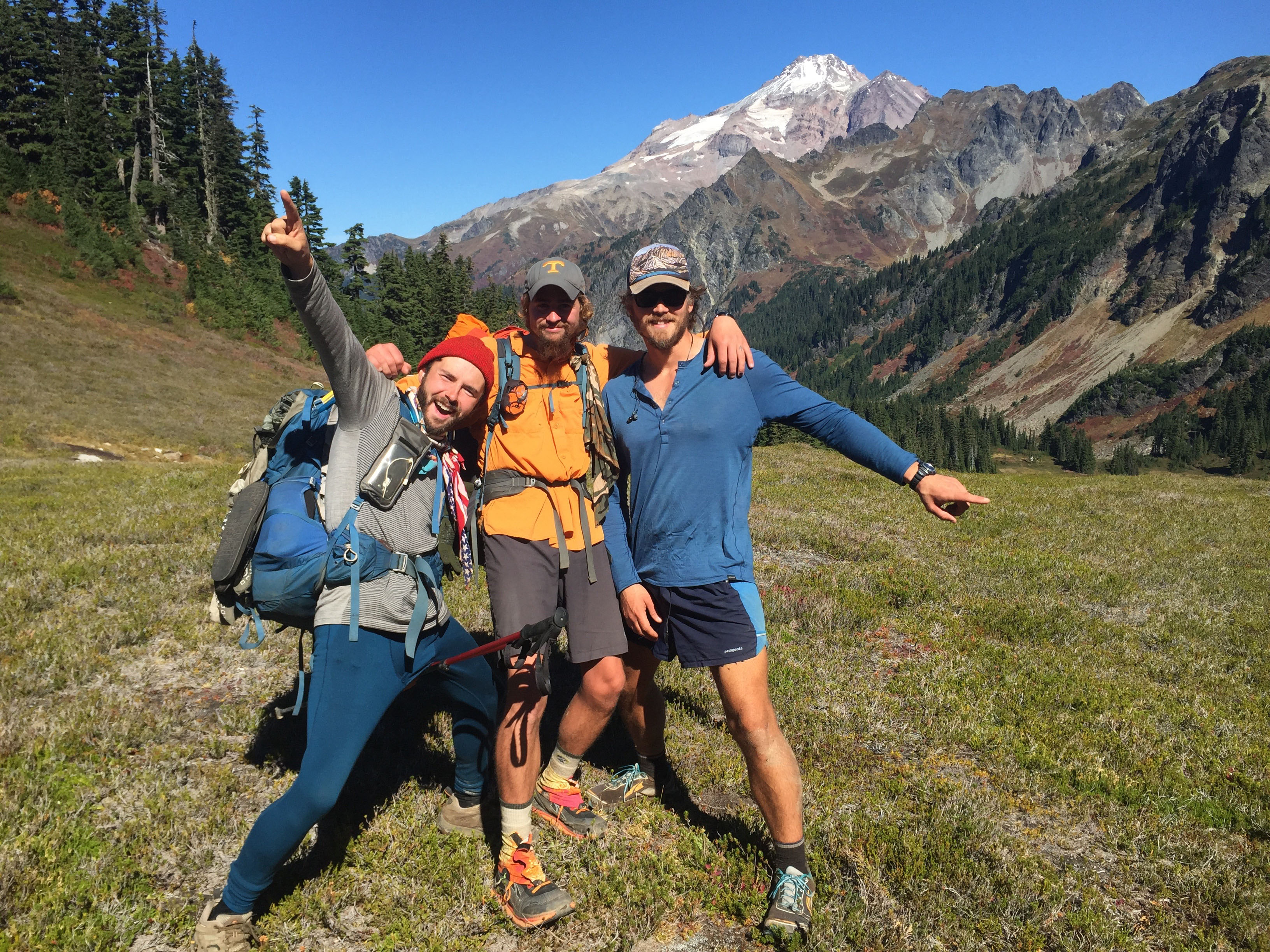 Three years after conquering the AT, Andy Ward, center, tackles the PCT with buddies Kyle "Pai Mei" Cox, right, and Matthew "Big Cheese" Zeman.