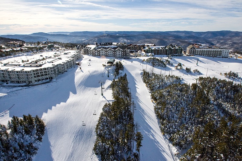 An aerial view of Snowshoe Mountain in West Virginia