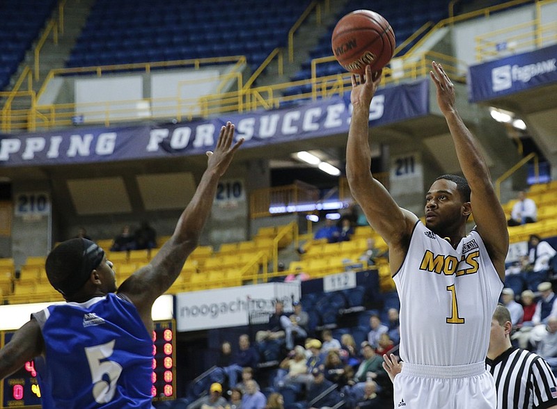 UTC senior Greg Pryor shoots over Tennessee Wesleyan's Lenny Pradia during a game last month at McKenzie Arena. Having five senior starters should be a major asset for the Mocs in Southern Conference road games this season.