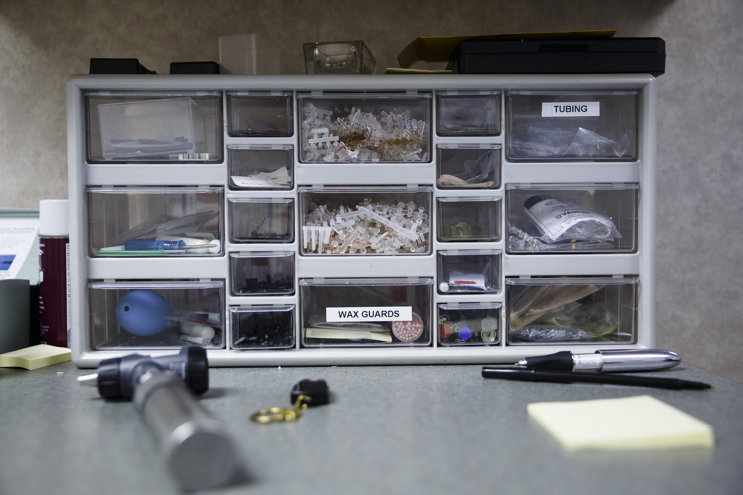 Tools used by audiologist Ursula Chaplin in maintaining hearing aids are seen at The Speech and Hearing Center on Thursday, Dec. 15, 2016, in Chattanooga, Tenn. The FDA will consider allowing the sale of over-the-counter hearing aids.