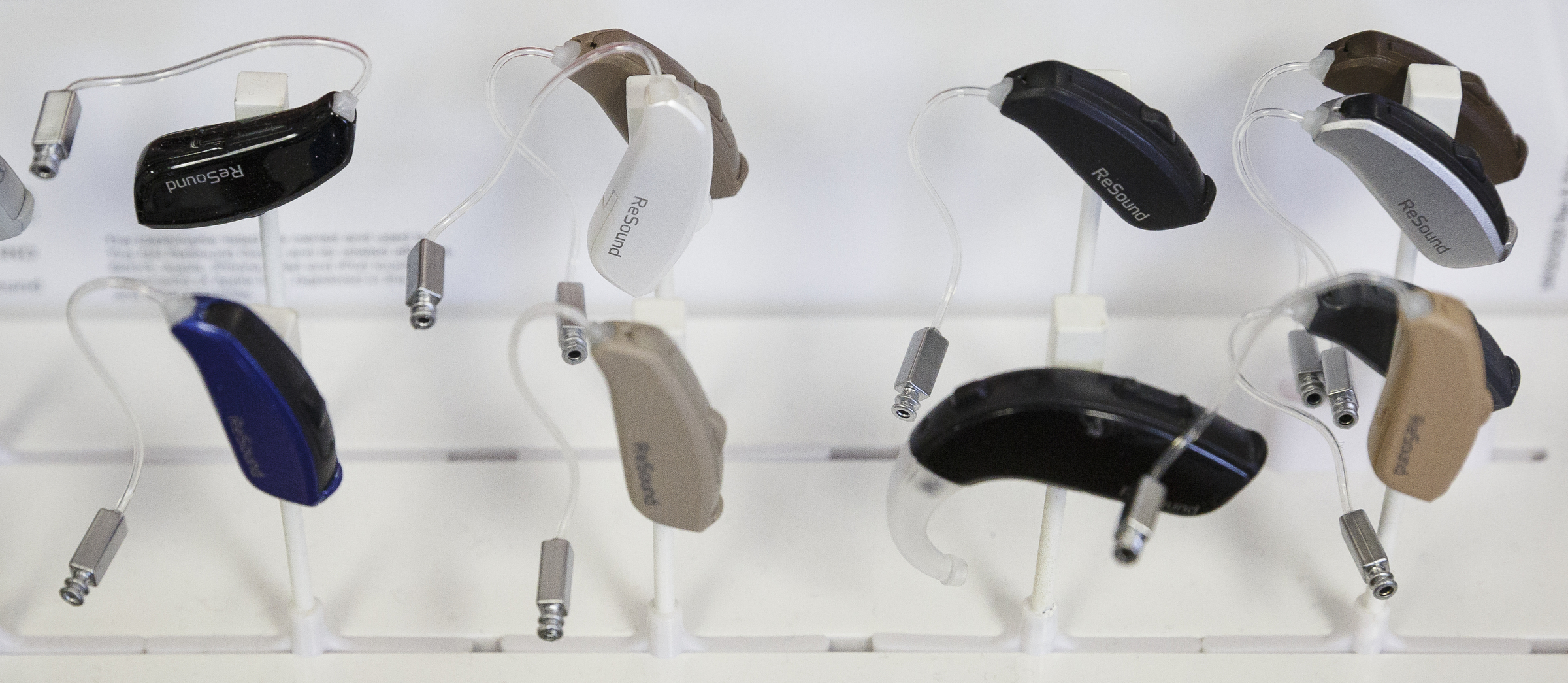 Hearing aids are displayed in the office of audiologist Ursula Chaplin at The Speech and Hearing Center on Thursday, Dec. 15, 2016, in Chattanooga, Tenn. The FDA will consider allowing the sale of over-the-counter hearing aids.
