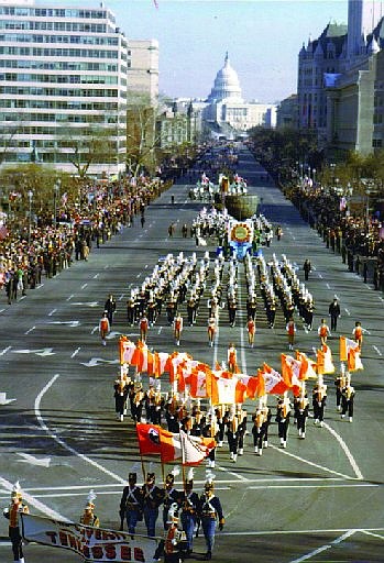 The UT marching band performs in a presidential inaugural parade in this undated photo from the book "History of the University of Tennessee's Pride of the Southland Marching Band," by UT band alumni and Knoxvillian Larry Murphy. (Special to the Knoxville News Sentinel)