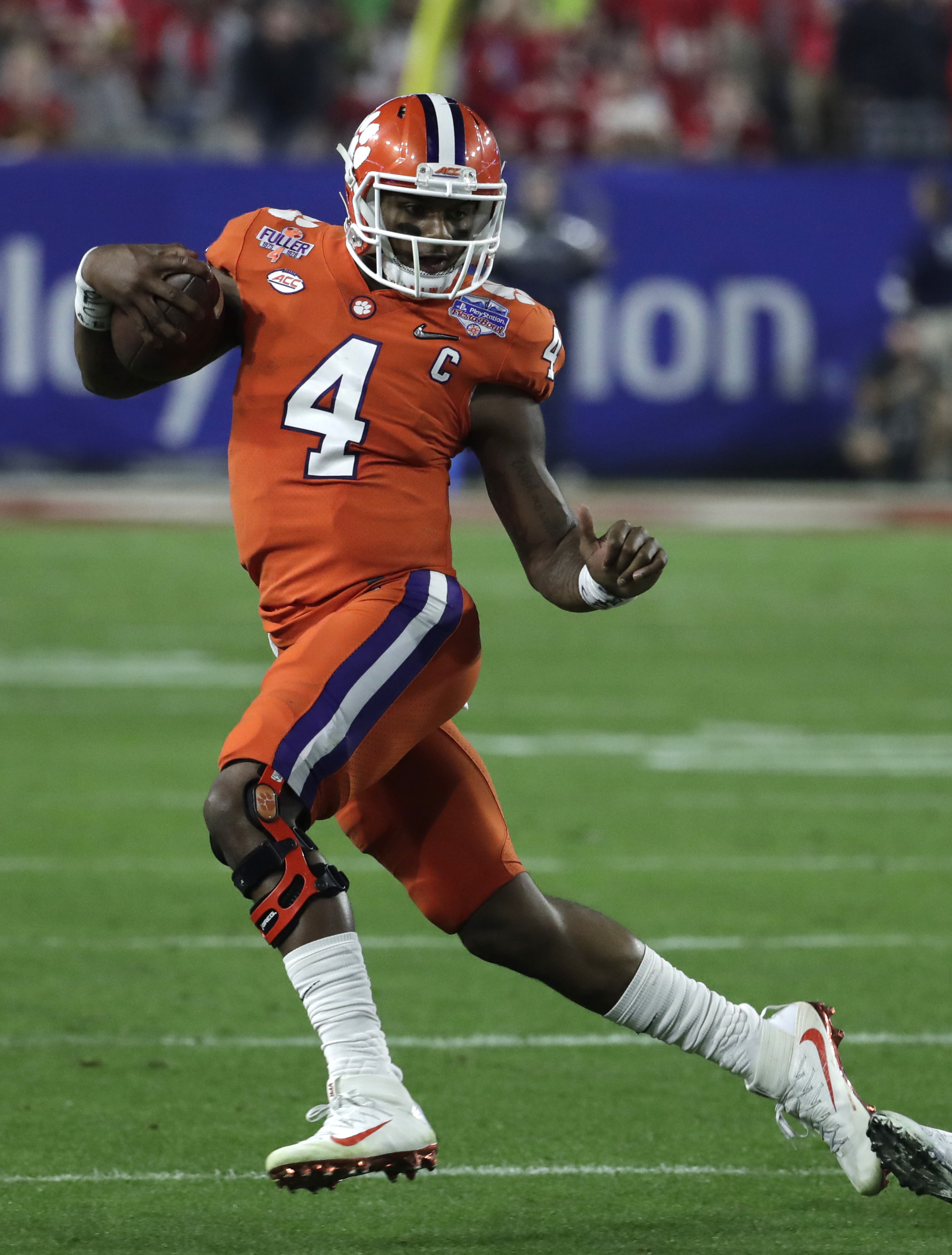 Clemson quarterback Deshaun Watson (4) during the Fiesta Bowl NCAA college football game against Ohio State, Saturday, Dec. 31, 2016, in Glendale, Ariz. (AP Photo/Rick Scuteri)