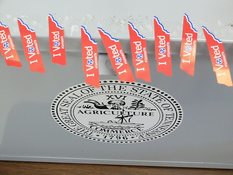Stickers saying "I Voted" were available for early voters to grab at the Hamilton County Election Commission last fall.