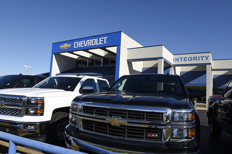 Staff File Photo by John Rawlston Pickup trucks sit outside of Integrity Chevrolet on Chapman Road in Chattanooga.