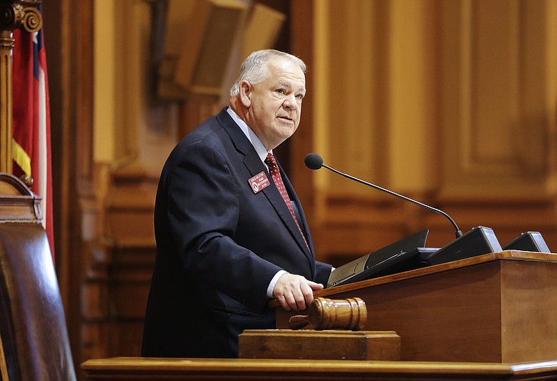 Georgia House Speaker David Ralston speaks after being reelected on the first day of the legislative session in Atlanta, Monday, Jan. 9, 2017. The House and Senate convened Monday morning with the swearing-in of lawmakers. The 40-day legislative session often gets a slow start, but before leaving the Capitol lawmakers are expected to consider changes affecting schools, gambling and health care in the state. (AP Photo/David Goldman)