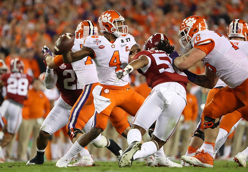 Alabama senior outside linebacker Tim Williams (56) and the rest of the Crimson Tide defenders could not rattle Clemson junior quarterback Deshaun Watson during Monday night's 35-31 loss to the Tigers at the national title game in Tampa.