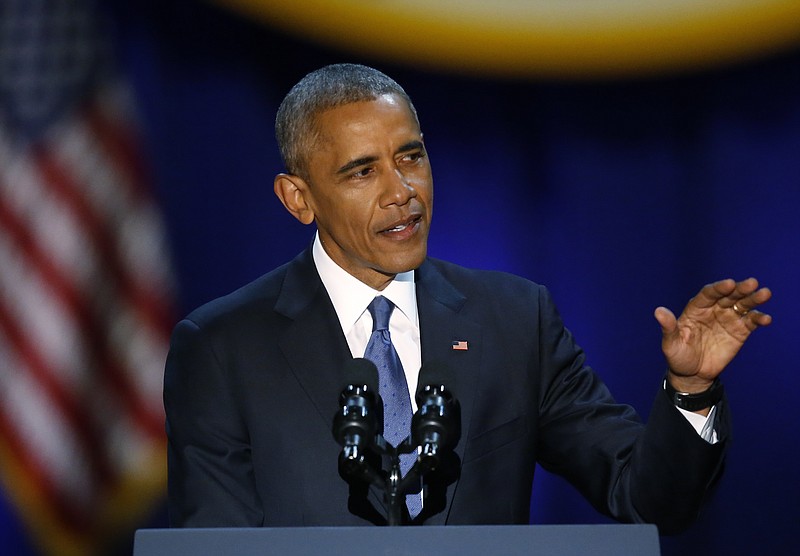 
              President Barack Obama speaks at McCormick Place in Chicago, Tuesday, Jan. 10, 2017, giving his presidential farewell address. (AP Photo/Charles Rex Arbogast)
            