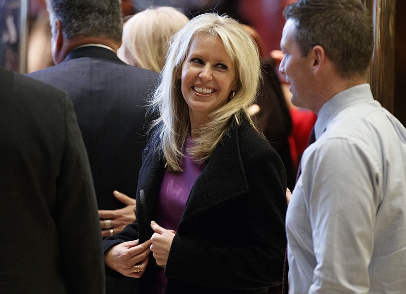 
              FILE - This Dec. 15, 2016 file photo shows Monica Crowley in the lobby of Trump Tower in New York. The publisher of Crowley's "What the (Bleep) Just Happened?" said Tuesday, Jan. 10, 2017, it is halting sales of the book, pending the "opportunity" for the aide to President-elect Donald Trump to revise her text. She is accused of plagiarizing numerous passages in the 2012 book. (AP Photo/Evan Vucci, File)
            