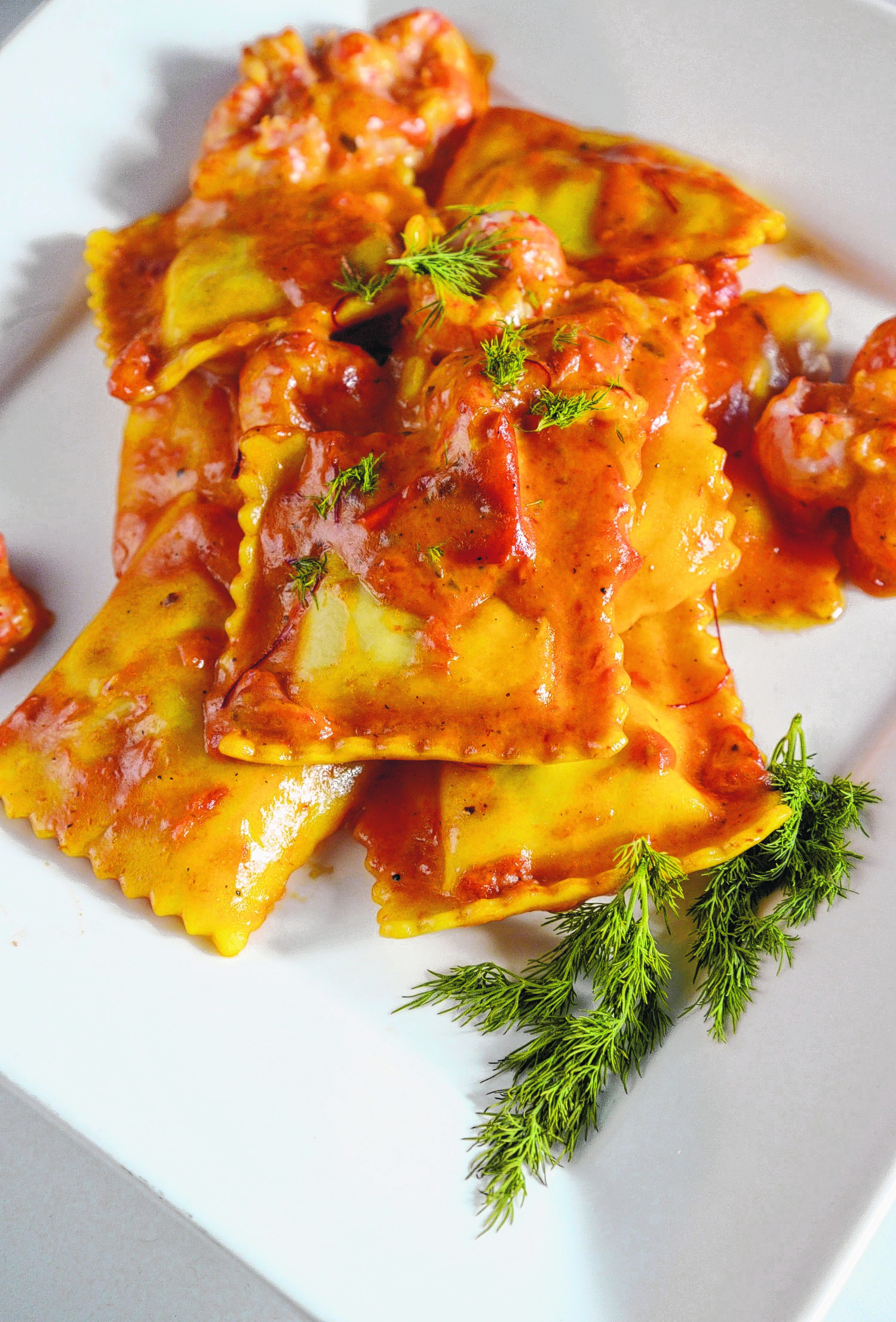 Lobster ravioli with Saffron cream sauce