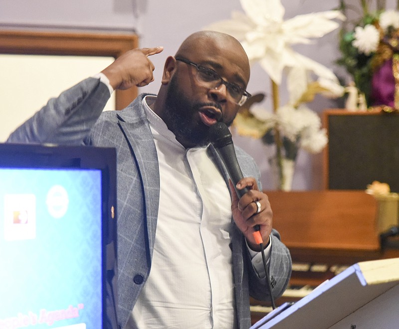 At the Eastdale Village Community Church Thursday night, 
Westside Baptist Pastor Timothy Careathers encouraged attendees to not just to celebrate Dr. Martin Luther King's  legacy by quoting speeches, but continue his work for social justice. Careathers and others spoke to nearly 150 people at the community forum at the church on Tunnel Blvd.