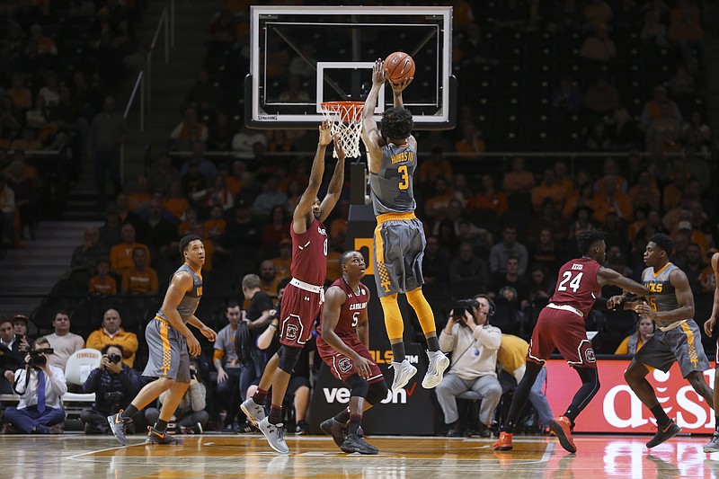 KNOXVILLE, TN - JANUARY 11, 2017 -  Guard Robert Hubbs III #3 of the Tennessee Volunteers during the game between the South Carolina Gamecocks and the Tennessee Volunteers at Thompson-Boling Arena in Knoxville, TN. Photo By Craig Bisacre/Tennessee Athletics