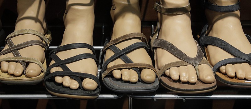 
              In this Wednesday, Jan. 11, 2017, photo, Chaco sandals are shown at the Outdoor Retailer show in Salt Lake City. The majority of Chaco's sales still come from its signature "Z-sandals," with crossing, adjustable straps, but the company is trying to tap into a wider market with stylish closed-toe shoes and boots that can be worn out of the water for a night out or to work. (AP Photo/Rick Bowmer)
            