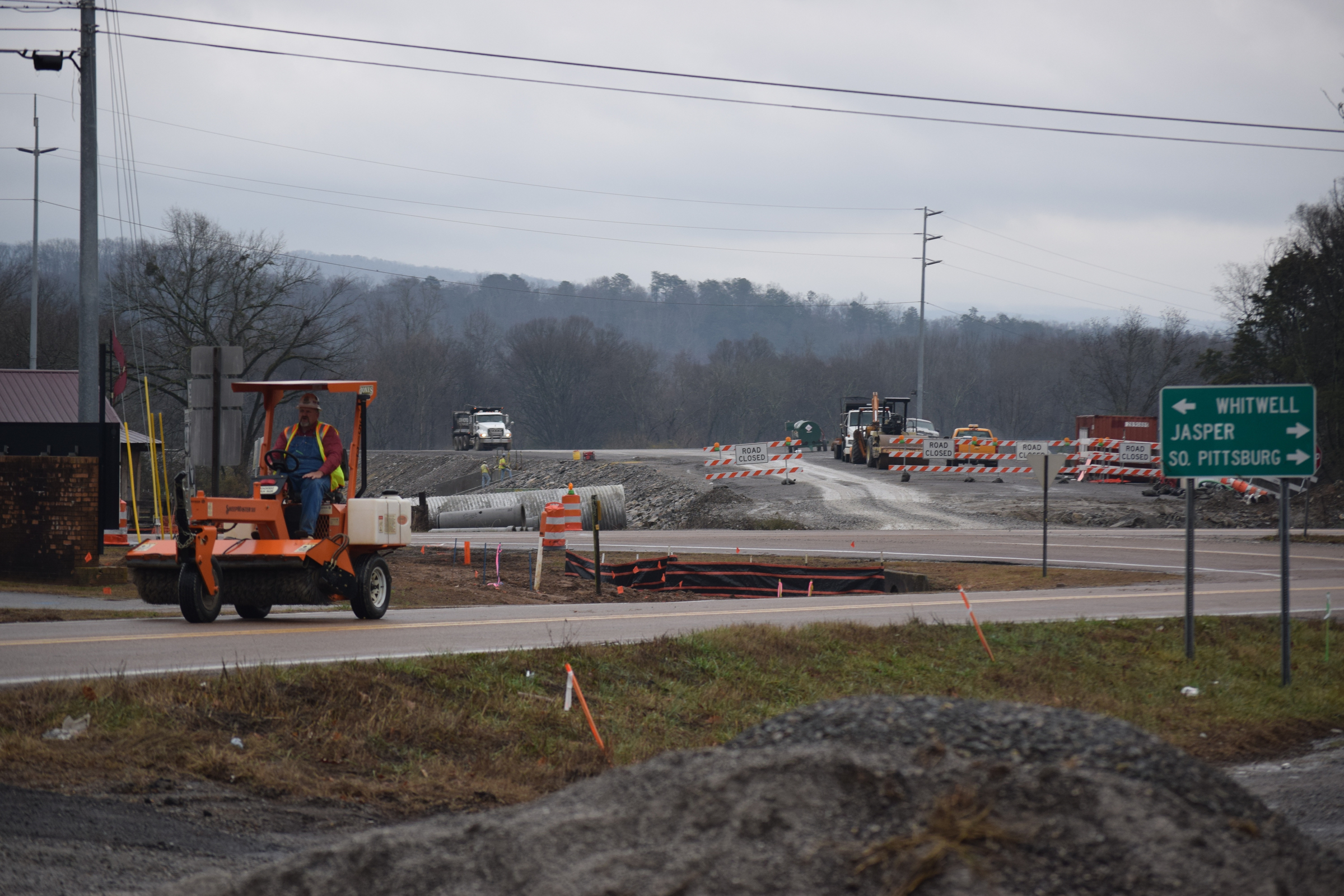 The $12.3 million state project to build a new road on the north end of Jasper, Tenn., to connect State routes 28 and 150 is a little behind schedule but Tennessee Department of Transportation officials believe the project can still make its completion date by the end of May. Jones Brothers Inc., of Mt. Juliet, Tenn., is the contractor.