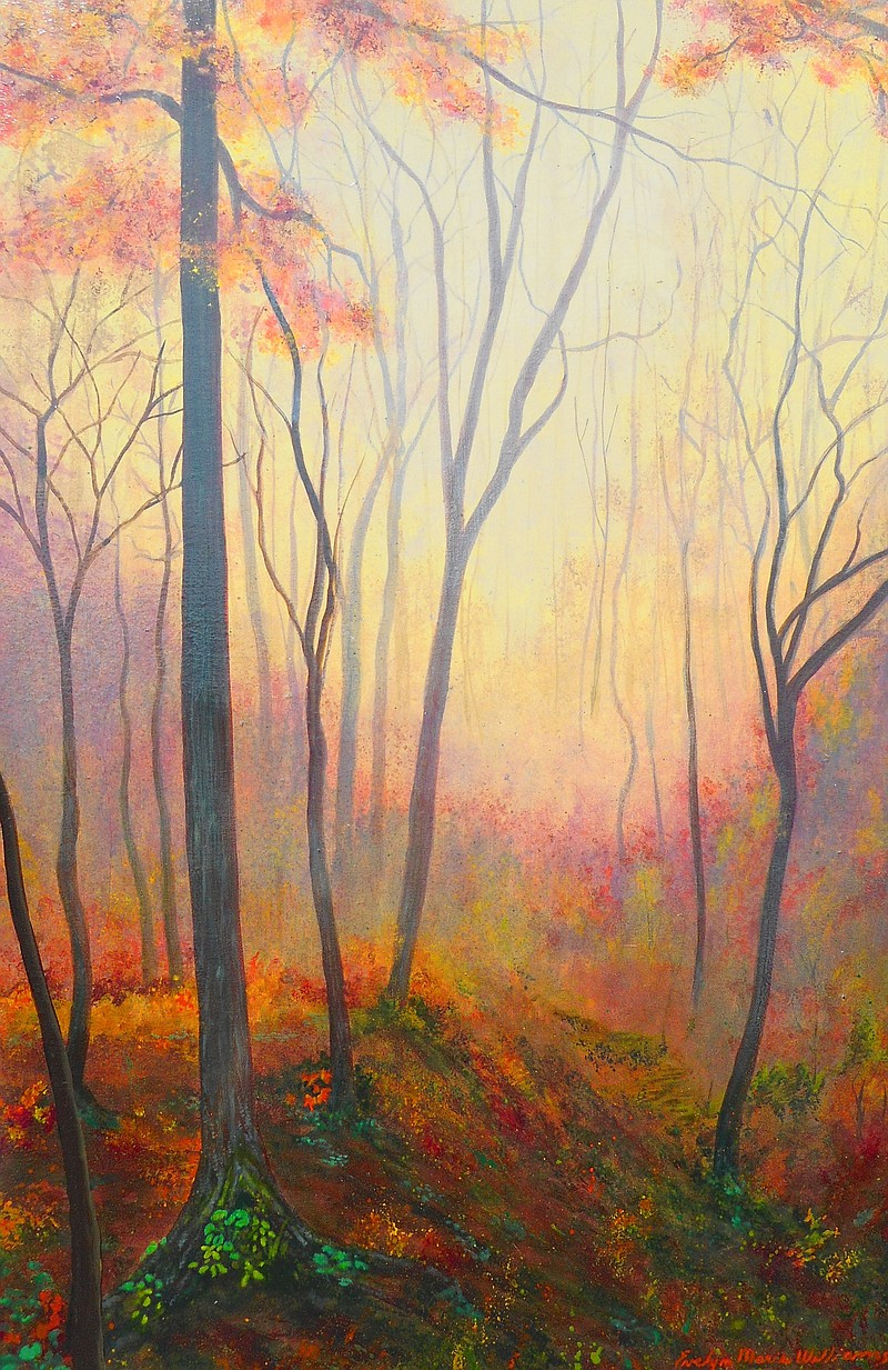 "Fall Mist" by Evelyn Marie Williams includes a 40- by 30-inch painting as well as a 12- by 4-inch detail pulled from the larger scene.