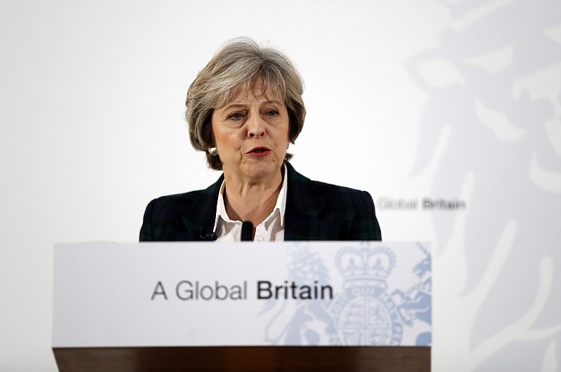 
              Britain's Prime Minister Theresa May delivers a speech on leaving the European Union at Lancaster House in London, Tuesday, Jan. 17, 2017. (AP Photo/Kirsty Wigglesworth, pool)
            