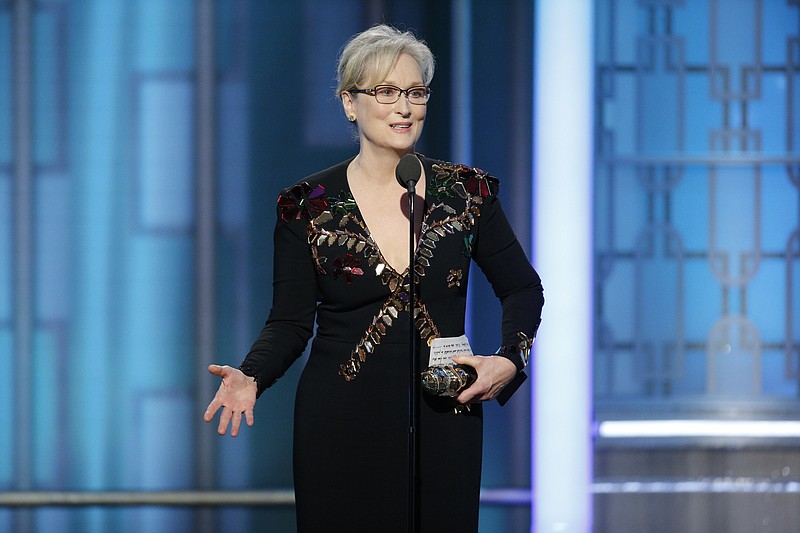 
              FILE - This Jan. 8, 2017 file image released by NBC shows Meryl Streep accepting the Cecil B. DeMille Award at the 74th Annual Golden Globe Awards in Beverly Hills, Calif.  Streep, who gave an impassioned speech at the Golden Globes criticizing President-elect Donald Trump for mocking a disabled reporter and calling for the defense of a free press, will be honored for a career of advocating for LGBTQ equality on Feb. 11, by the Human Rights Campaign, the LGBTQ civil rights organization. (Paul Drinkwater/NBC via AP, File)
            