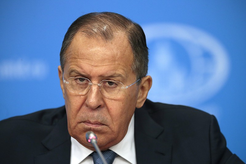 
              Russian Foreign Minister Sergey Lavrov listens to a question during his annual roundup news conference summing up his ministry's work in 2016, in Moscow, Russia, Tuesday, Jan. 17, 2017. Lavrov said Russia hopes new U.S. administration will be represented at the Syria talks in Astana, Kazakhstan. (AP Photo/Ivan Sekretarev)
            