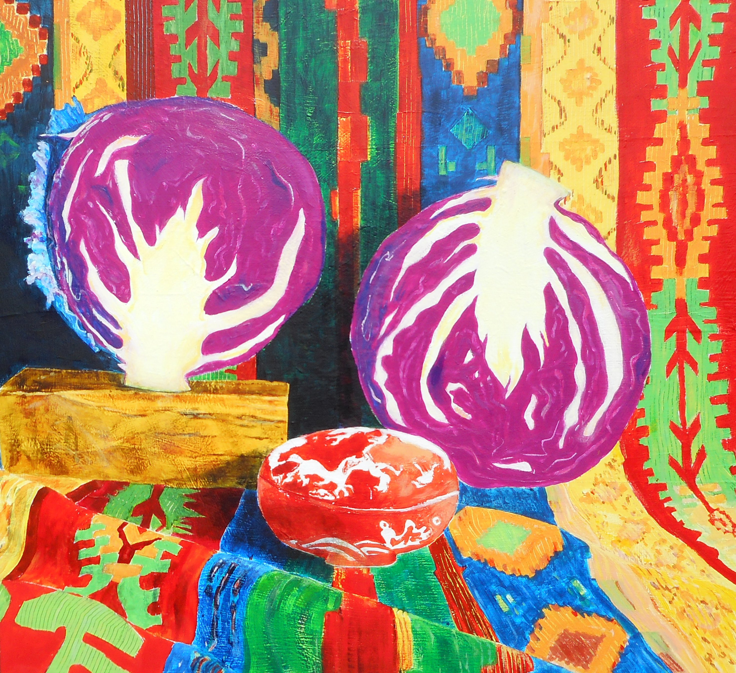 Carol Hobbs painted "Bohemian Nod to Grosser," then took a closer look at one of the diamond-shaped patterns in the larger painting.