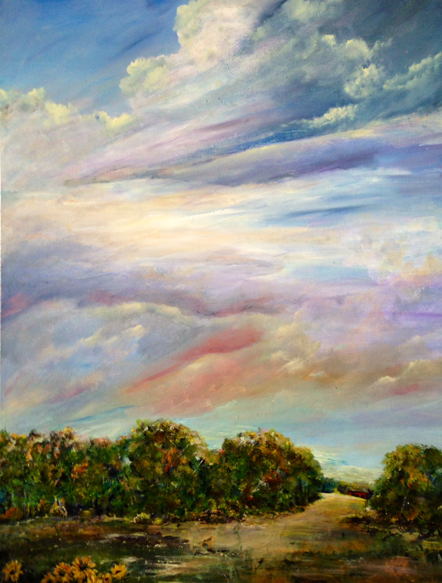 Having grown up on a farm, Janice Kennedy returned to those memories for "Time Not Forgotten," but she painted the close-up of the red barn first, then zoomed out, adding sky and trees.