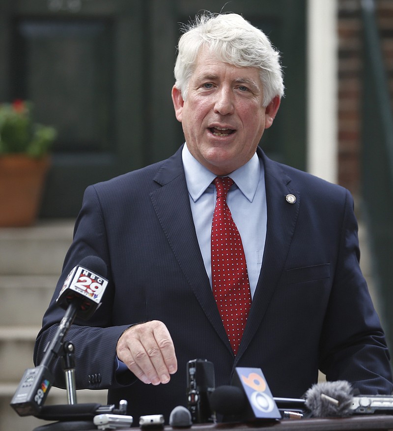 
              FILE - In this Sept. 2, 2015 file photo, Virginia Attorney Gen. Mark Herring announces that he will seek re-election to his current post in 2017, in Richmond, Va.  The U.S. Department of Justice gave instructions on how to work around its own strict rules for spending money seized in investigations to Virginia's top prosecutor, according to documents obtained by The Associated Press, Wednesday, Jan 18, 2017. Law enforcement agencies participating in investigations with federal counterparts can share proceeds of seized assets under Equitable Sharing programs run by the Justice and Treasury departments. Both agencies have clear rules that generally prohibit the use of such money for salaries and pay raises.(Joe MahoneyThe Richmond Times-Dispatchbvia)
            