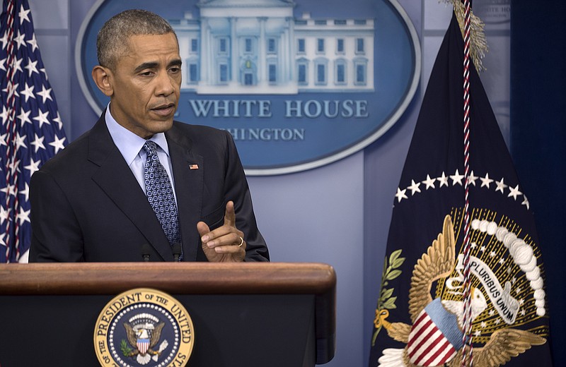 President Barack Obama speaks during his final news conference as president in the James S. Brady Press Briefing Room of the White House, in Washington, on Wednesday.