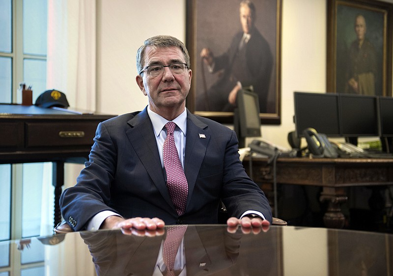 
              Secretary of Defense Ash Carter is interviewed in his Pentagon office, Wednesday, Jan. 18, 2017. Sending thousands more American troops into Iraq or Syria in a bid to accelerate the defeat of the Islamic State group would push U.S. allies to the exits, create more anti-U.S. resistance and give up the U.S. military’s key advantages, Carter said in an Associated Press interview.(AP Photo/Cliff Owen)
            