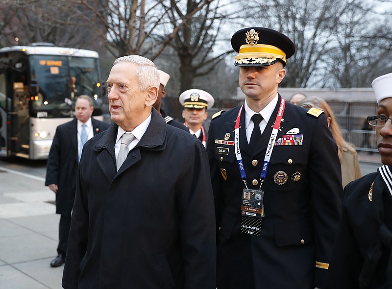 
              Defense Secretary-designate James Mattis arrives for church service at St. John’s Episcopal Church across from the White House in Washington, Friday, Jan. 20, 2017, on Donald Trump's inauguration day. (AP Photo/Alex Brandon)
            