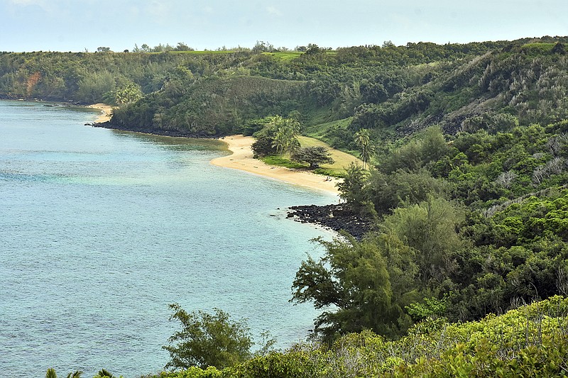 
              This Jan. 15, 2017 photo shows public Pilaa Beach, center, below hillside and ridgetop land owned by Facebook CEO Mark Zuckerberg, near Kilauea on the north shore of Kauai in Hawaii. Zuckerberg Thursday, Jan. 19, 2017, went to court to gain ownership of isolated pockets of land tucked away within his sprawling estate in Hawaii, many of which are less than an acre and could be split between hundreds of owners in a situation unique to the islands. (Ron Kosen/photospectrumkauai.com via AP)
            