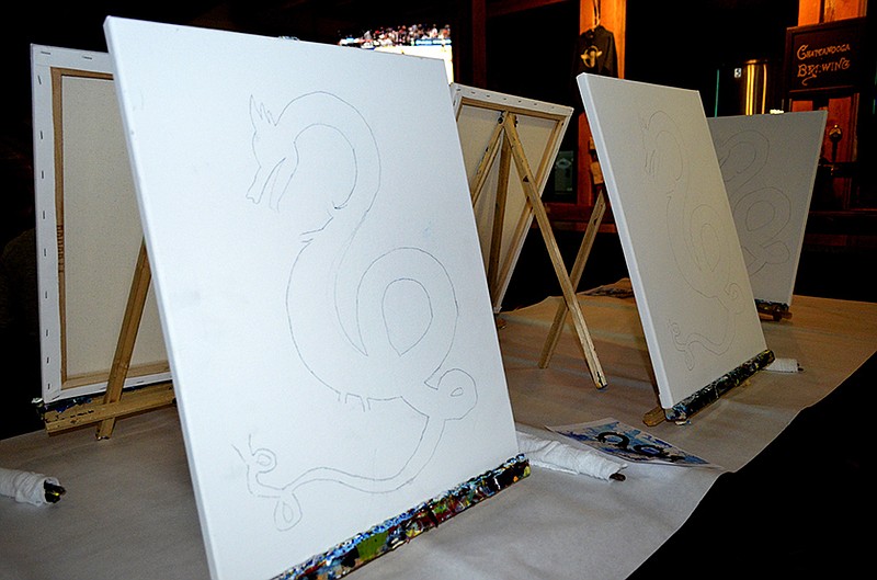 Canvases are sometimes pre-sketched with the more advanced components of the piece.