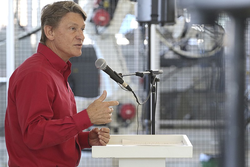 Staff Photo by Dan Henry / The Chattanooga Times Free Press- 1/24/17. Tennessee commissioner of Economic and Community Development Randy Boyd speaks about  how Volkswagen Chattanooga will partner with the State of Tennessee to establish a $1-million science lab program for Hamilton county middle and high school students while at the Volkswagen Academy and Automation Center on January 24, 2017. 