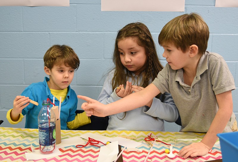 Atlas Lancaster, Gianna Dala, Riley Cotter, from left, work in their classroom Tuesday, January 10, 2016 at Rivermont Elementary School.