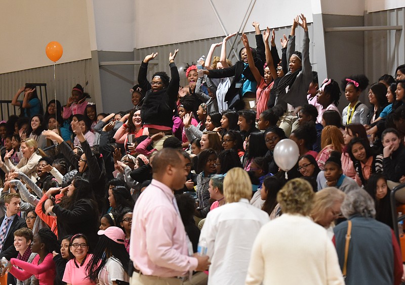 CGLA students do the wave at the newly renovated Hutton Gymnasium on Wednesday.