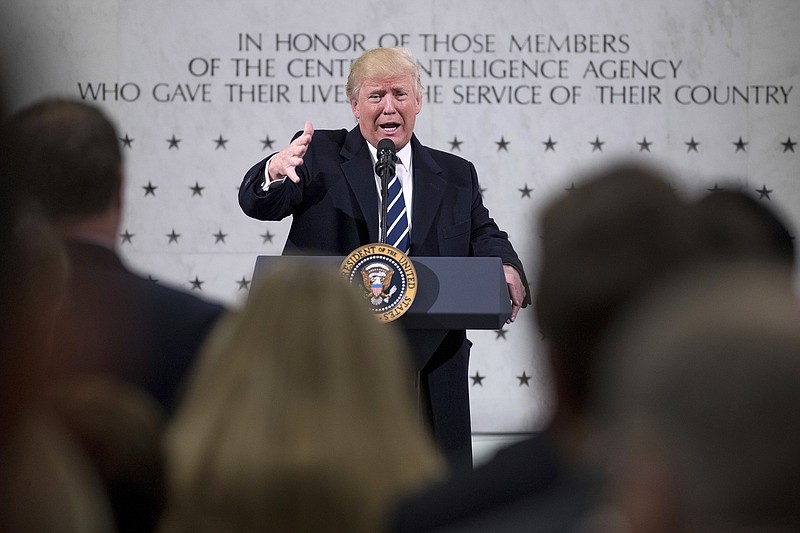 
              In this Jan. 21, 2017, photo, President Donald Trump speaks at the Central Intelligence Agency in Langley, Va. No one knows how seriously to take Trump’s threat to seize Iraq’s oil. Doing so would involve extraordinary costs and risk confrontation with America’s best ground partner against the Islamic State, but the president told the CIA: “Maybe you’ll have another chance.” (AP Photo/Andrew Harnik)
            