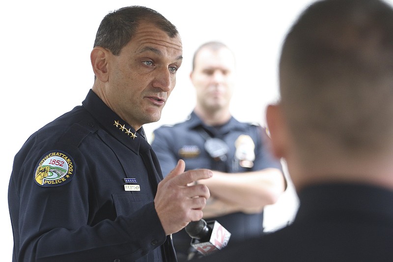 Chattanooga Police Chief Fred Fletcher discusses a new, multi-layered strategy to fight gun violence last week.